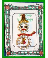 Christmas PIN #0309 Vtg Snowman Prong Set Rhinestones &amp; Goldtone &quot;Sparkl... - €25,70 EUR