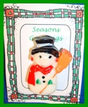 Christmas PIN #0317 Snowman Plastic, Red Scarf &amp; Black Hat, Orange Broom VGC - £7.83 GBP