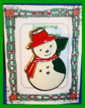 Christmas PIN #0313 Enamel Snowman Goldtone, Red Scarf Red Hat, Black Br... - $145.15 MXN
