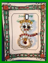 Christmas PIN #0310 Vtg Snowman Prong Set Rhinestones Silvertone &quot;Sparkling&quot; XC - £19.67 GBP