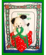 Christmas PIN #0330 VTG RUSS Black &amp; White Puppy Dog w/Red Polka Dot Gif... - $9.85