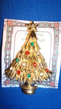 Christmas PIN #0404 Avante Vintage Christmas Tree Goldtone &amp; Rhinestone Ornament - £19.86 GBP