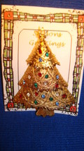 Christmas PIN #0409 Vintage Eisenberg Ice Christmas Tree Goldtone w/Rhinestones - £54.47 GBP