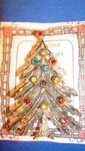 Christmas PIN #0433 Vintage BJ Goldtone &amp; Color Faceted Rhinestone Ornament Tree - £17.37 GBP