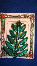 Christmas PIN #0436 Vtg Green Feathered Pine Tree Silvertone &amp; Rhinestone Unique - £16.63 GBP