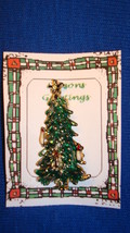 Christmas PIN #0431 Green Christmas Tree Rhinestone Star &amp; 3 Candles Goldtone - £15.49 GBP