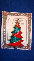 Christmas PIN #0430 Signed AAI Vtg Christmas Tree Red &amp; Green Enamal&amp; Silvertone - £19.37 GBP