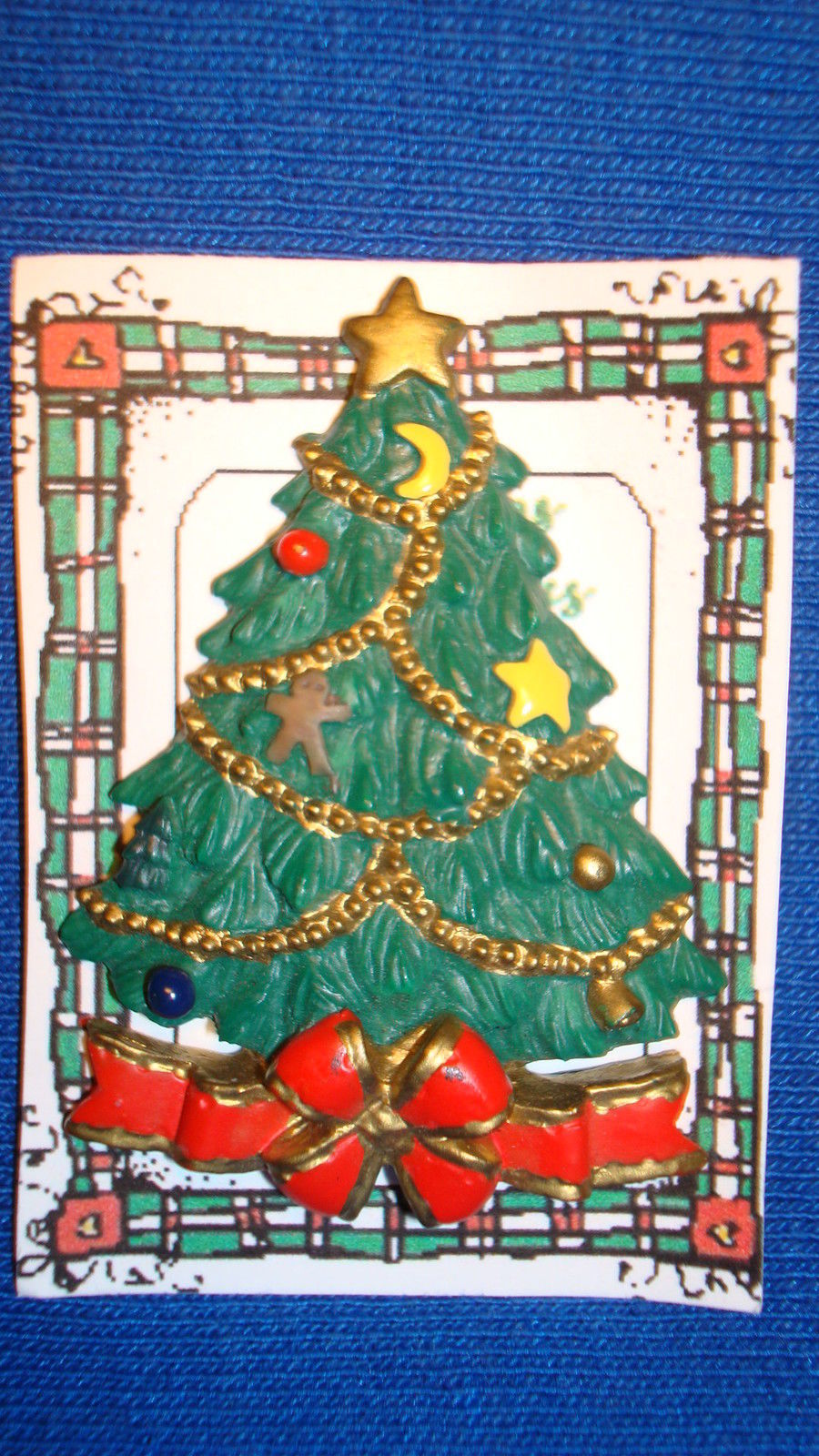 Christmas PIN #0442 American Greetings Corp Green Christmas Tree with Red Bow - $8.86
