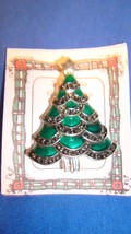 Christmas PIN #0445 Silvertone, Green Enamel, Marcasite &amp; Rhinestone Xma... - $24.70