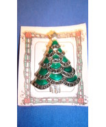 Christmas PIN #0445 Silvertone, Green Enamel, Marcasite &amp; Rhinestone Xma... - $460.80 MXN