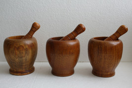 Lot of 3 Set Mortar and Pestle Solid Wood Vintage Rustic Home Decoration Perfect - £37.27 GBP