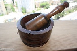 Old Vintage Handmade Hand Carved Mortar and Pestle Solid Olive Tree Wood Rare - £47.00 GBP