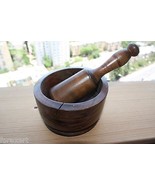 Old Vintage Handmade Hand Carved Mortar and Pestle Solid Olive Tree Wood... - £50.23 GBP