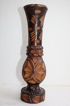 Vintage Hand Carved Wooden Vase 11&quot; Wood Art Home Bar Decoration Collectible - £37.48 GBP