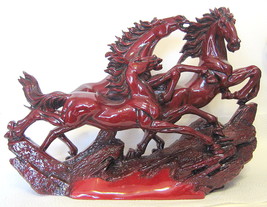 Wild Horses Figurine Hong Tsu Collection Resin Resembling Cinnabar 17 Inch Long - £124.19 GBP
