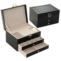 Double Drawer Leather Jewelry Box High-grade Earrings Hand Jewelry Display  With - £57.62 GBP