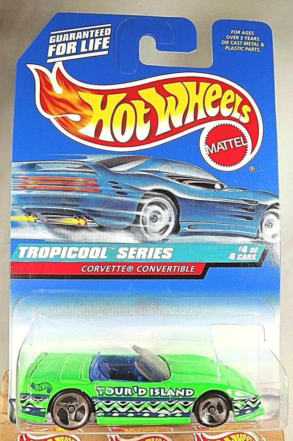1998 Hot Wheels #696 Tropicool CORVETTE CONVERTIBLE Lime w/3Spoke wCorvette Base
