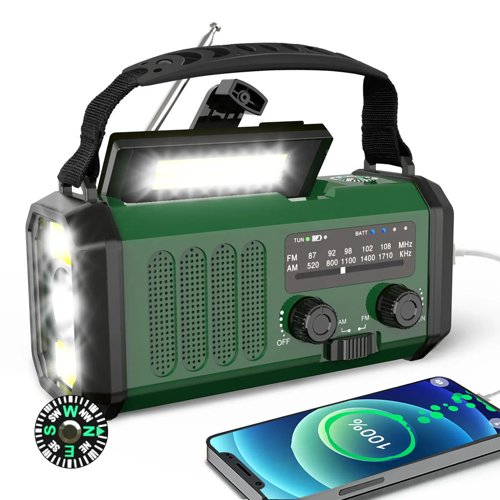 Portable Radio 10000mAh Solar Hand Crank Cell Phone Charger Emergency Radios AM/ - £254.23 GBP