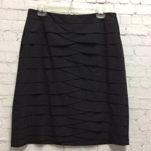 Larry Levine Womens A Line Skirt Black Knee Length Stretch Petal Folds Solid 10 - £12.07 GBP