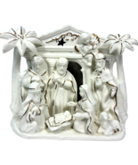 International Bazaar Ceramic Lighted Nativity Ivory Colored And Trimmed ... - $30.66 CAD