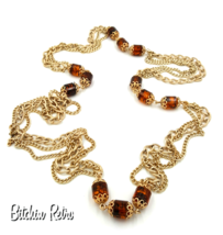 Sarah Coventry Vintage Chain Necklace With Amber Root Beer Barrel Beads  - £15.64 GBP