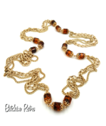 Sarah Coventry Vintage Chain Necklace With Amber Root Beer Barrel Beads  - £16.03 GBP