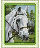 Large 11CT Stamped Cross Stitch Kit, Printed Cross Stitch Sets, White Horse 47×5 - $24.99