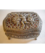 Cherub Trinket Jewelry Box Metal Victorian Rococo Style Filigree Footed ... - £35.97 GBP