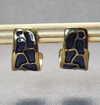 Vintage Joan Rivers Ultramarine Blue Gold-tone Half Hoop Cuff Earrings Pierced - $29.70