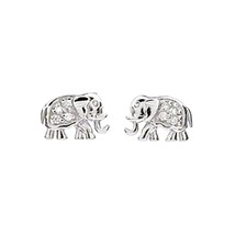 14K White Gold Plated Silver 0.10Ct Round Cubic Zirconia Elephant Stud Earrings - £28.01 GBP