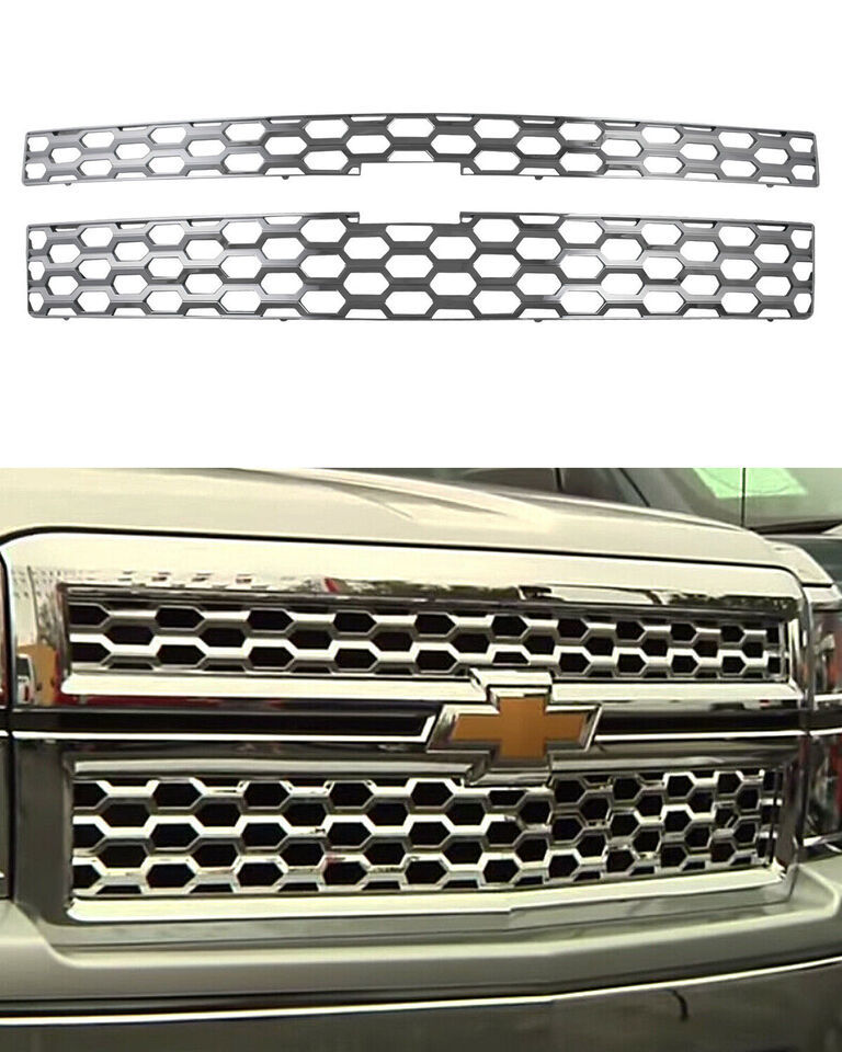 For 2014-2015 Chevy Silverado 1500 LS LT WT Chrome Grille Grill Insert Overla... - £100.71 GBP