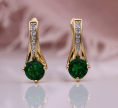 9CT Yellow Gold Finish 1.80 CT Round Cut Natural Emerald Drop &amp; Dangle Earrings - £165.35 GBP
