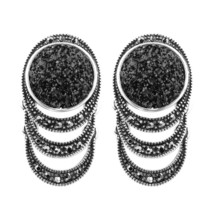 Hot Fashion Black Broken Stone Earring For Women Boho Tibetan Silver Ethnic Enga - £6.61 GBP