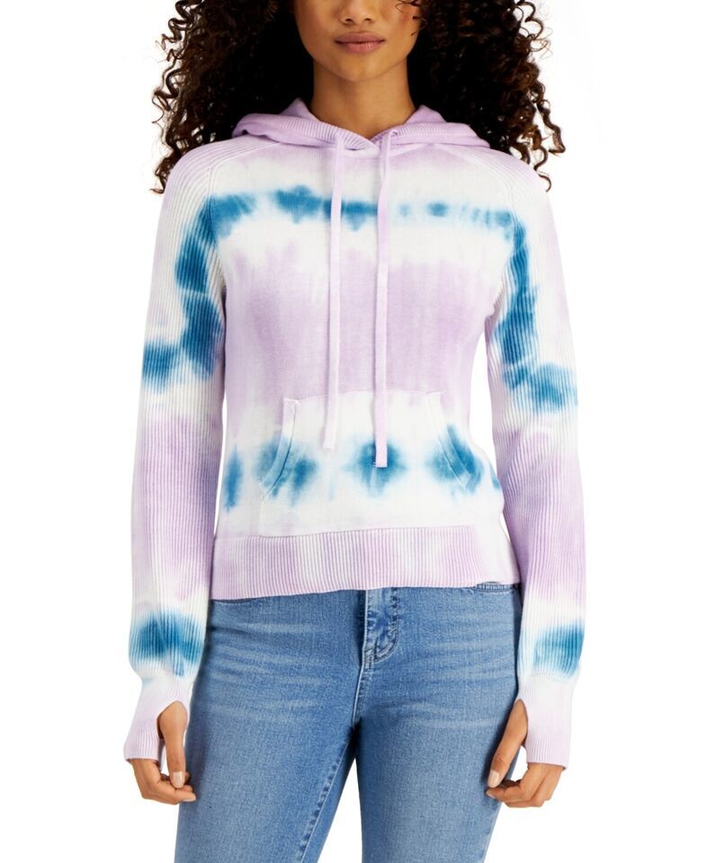 MSRP $38 Style &amp; Co Tie-Dyed Ribbed Thumbhole Hooded Sweater Size Medium - $10.19