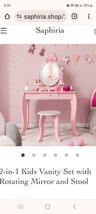 Kids Vanity Set with Mirror and Stool with Mirrror and Drawer for Little Girls - £130.26 GBP