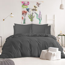 King Charcoal Gray 6pc Duvet Cover Set Tri-Blend Cotton Fitted - £55.62 GBP