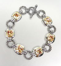 EXQUISITE Designer Silver Cable Rings Brown Topaz CZ Crystal Links Bracelet - £25.57 GBP