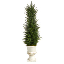 39 Cypress Artificial Tree in White Urn UV Resistant (Indoor/Outdoor) - £119.02 GBP