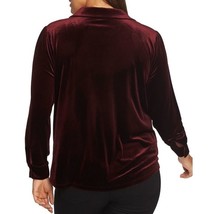 NWT Womens Plus Size 2X 1.STATE Oxblood Stretch Velvet Button Down Top - £25.05 GBP