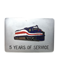 VTG Amtrak 5 Years of Service Locomotive Belt Buckle Trains Railroad Blue Red - £39.56 GBP