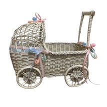 Vintage Wicker Rattan Baby Doll Mini Carriage Buggy Pram Shower Decor - £25.09 GBP