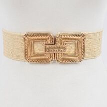 Gold Buckle Stretch Belt - Beige - $17.82