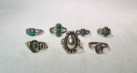 Vintage Sterling Silver Navajo Zuni Turquoise Rings - Lot of 7 - K1383 - £118.63 GBP