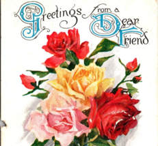 1916 Greetings From A Dear Friend Poem Roses Embossed Postcard - £7.01 GBP