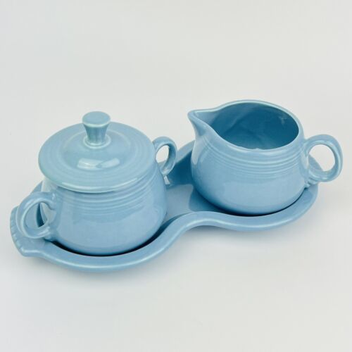 Primary image for Fiestaware Periwinkle Blue Cream and Sugar Set Retired 4 Piece For Coffee/Tea