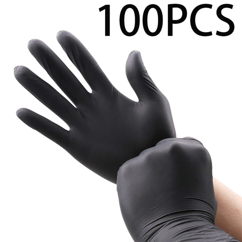 100 Pack Disposable Black Nitrile Gloves For Household Cleaning Work Safety Tool - £18.81 GBP