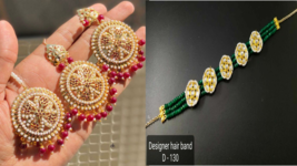Combo of jadau kundan tikka earrings hair band Jewelry Bridal Traditiona... - £37.15 GBP