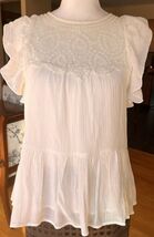 Jun &amp; Ivy Gauze Lace Top Flutter Sleeve Ruffle Babydoll Cream Sm Top Cot... - $15.84