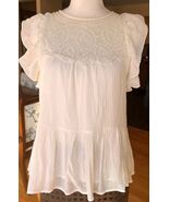 Jun &amp; Ivy Gauze Lace Top Flutter Sleeve Ruffle Babydoll Cream Sm Top Cot... - $15.84