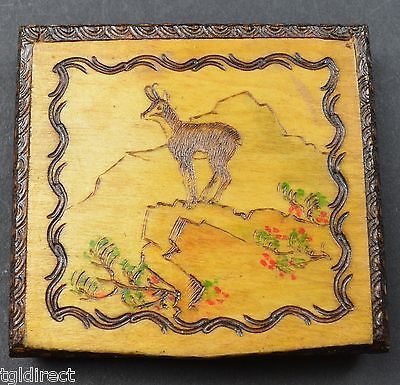 Vintage 1950 Hand Carved Wood Trinket Box  3.25" Wide Decorative Collectible - £18.93 GBP